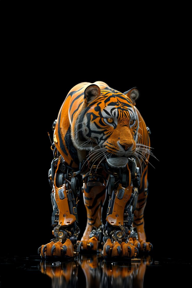 Foto grátis tigre meio-robô futurista