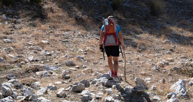 Tiro completo do homem viajando na natureza