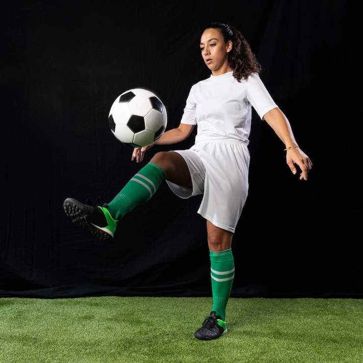 Foto grátis tiro completo feminino jogando futebol