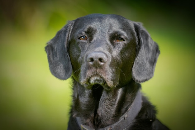 Tiro de foco seletivo de um labrador retriever preto