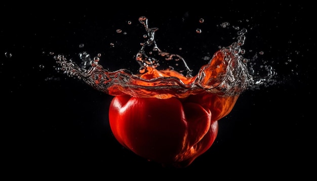 Foto grátis tomate fresco espirrando em água suculenta e madura gerada por ia