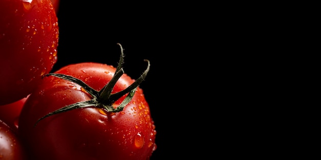Tomates cereja em close-up com cópia-espaço