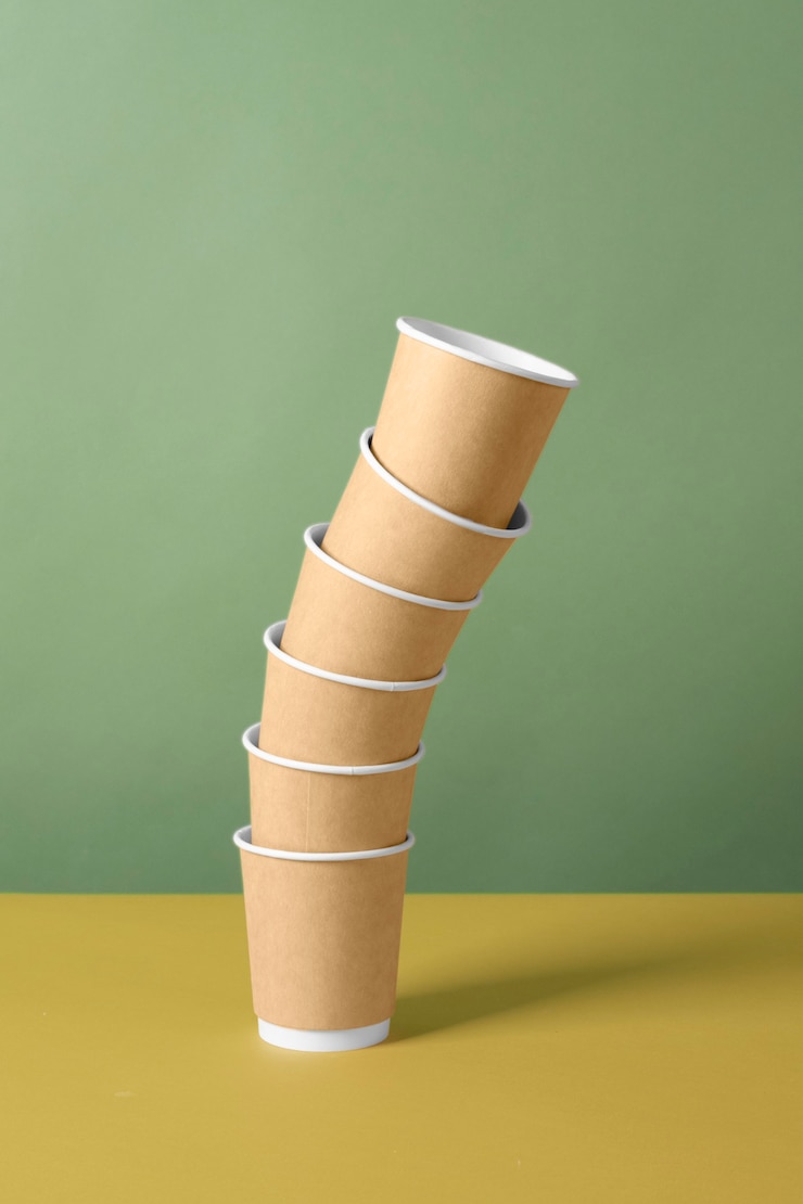 Foto grátis torre de copos de café de papelão