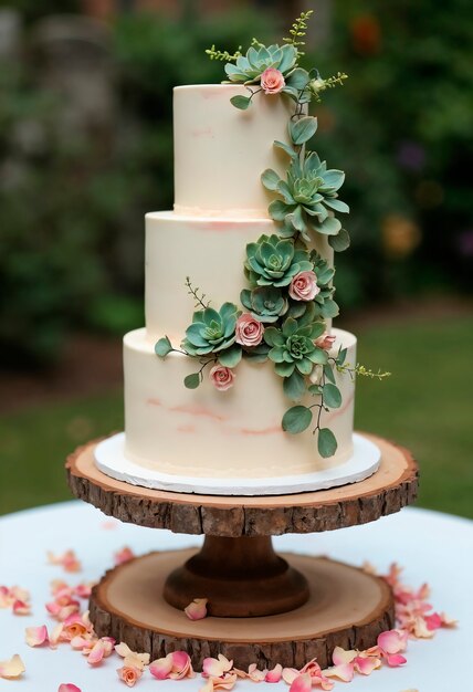 Torta de casamento suculenta e rústica