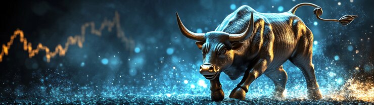 Foto grátis touro dourado com elementos gráficos relacionados com o sector financeiro