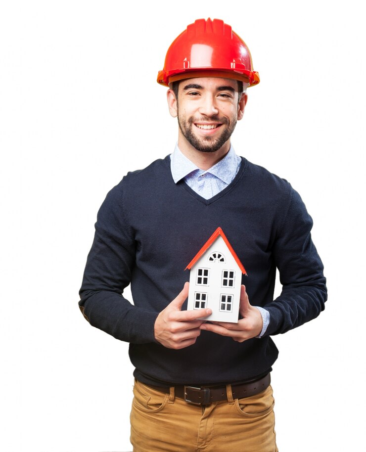 Foto grátis trabalhador orgulhoso que levanta com seu construção