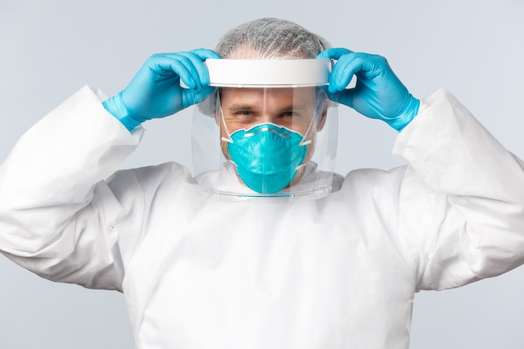 Foto grátis trabalhadores de saúde de vírus covid e conceito de vacinação determinado médico profissional em pr ...
