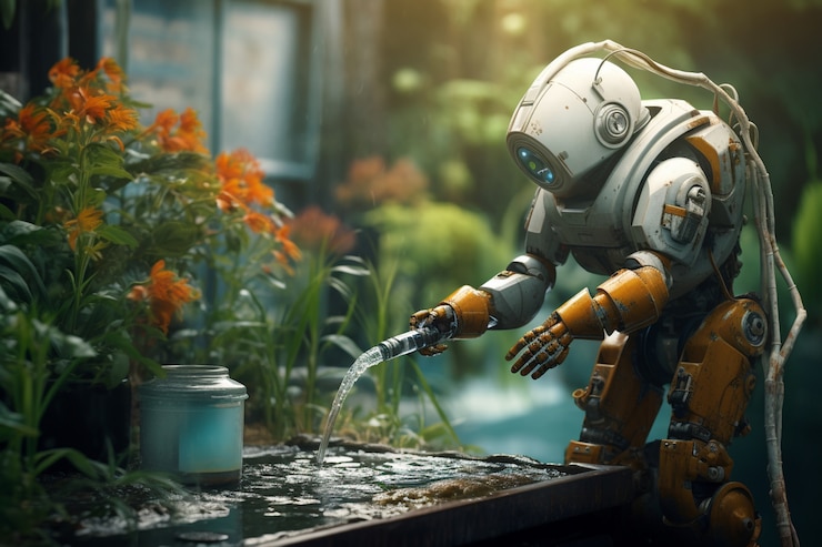 Foto grátis trabalho humano regular realizado por um robô futurista antropomórfico