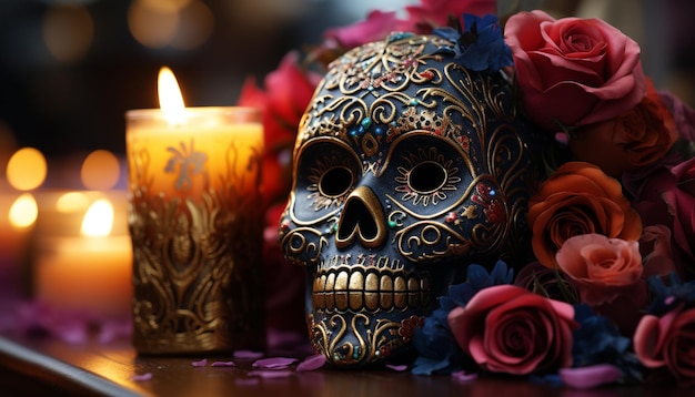 Tradição antiga celebra a morte com romance assustador de halloween à luz de velas gerado por inteligência artificial