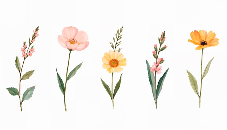 Foto grátis três flores são mostradas com as palavras " flores " na parte inferior.