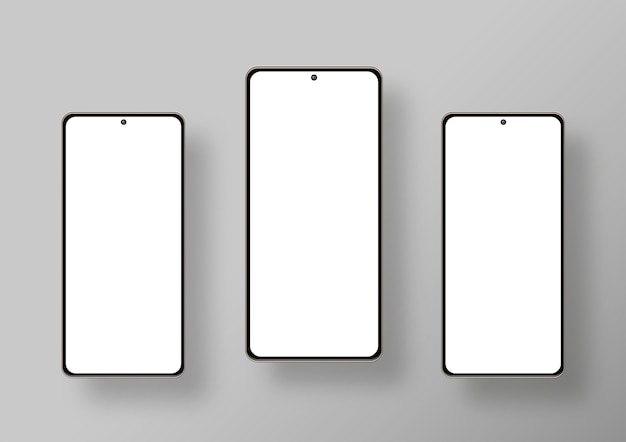 Três smartphones em fundo cinza