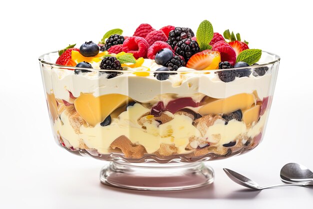 Trifle sobremesa com bagas e creme isolado no fundo branco Ai generative