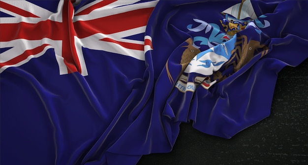 Tristan da Cunha Flag Enrugado no Fundo escuro 3D Render