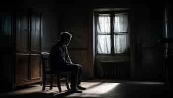 Foto grátis triste empresário senta-se sozinho na solidão escura gerada pela ia