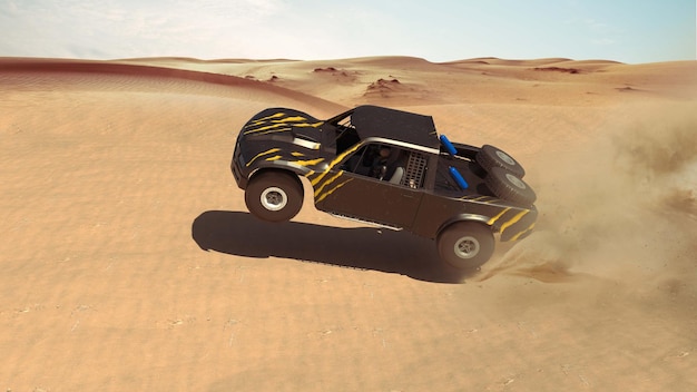 Foto grátis troféu caminhão no deserto render ilustração 3d