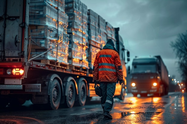 Foto grátis truck and logistics operations at dusk