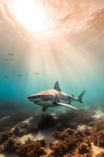 Foto grátis tubarão perigoso debaixo d'água