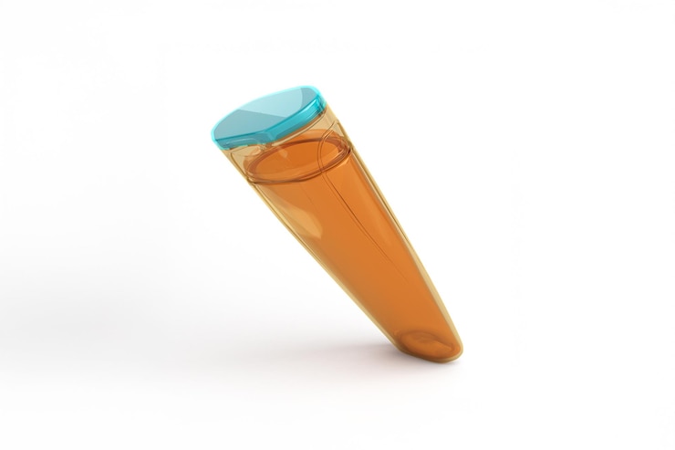 Foto grátis tubo de ensaio laranja transparente com tampa azul