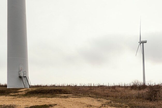 Turbinas eólicas no campo com espaço de cópia