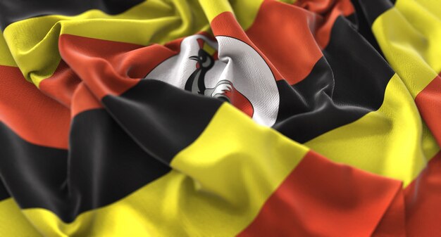 Uganda Flag Ruffled Beautifully Waving Macro Close-Up Shot