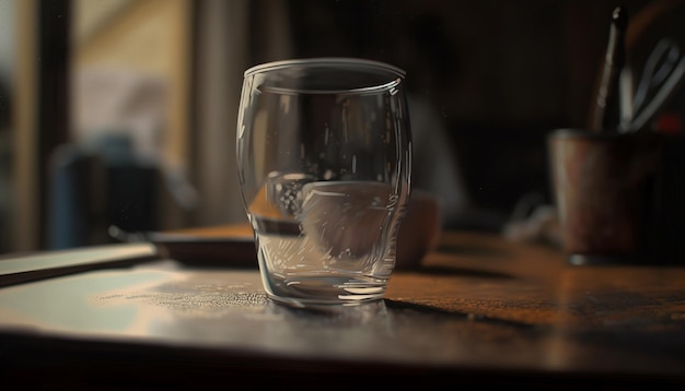 Foto grátis uísque de gelo de vidro único de mesa de madeira derramando gerado por ai