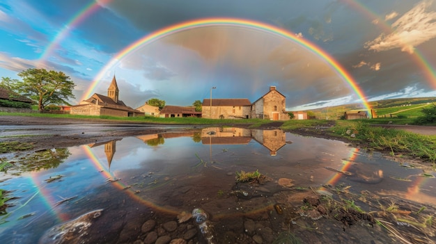 Foto grátis um arco-íris colorido aparecendo no céu sobre a paisagem natural