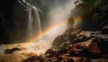 Foto grátis um arco-íris é visto sobre uma cachoeira na chuva