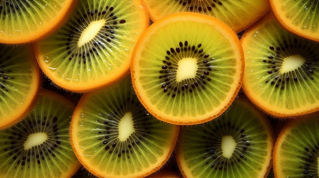 Um arranjo artístico de fatias de laranja e kiwi