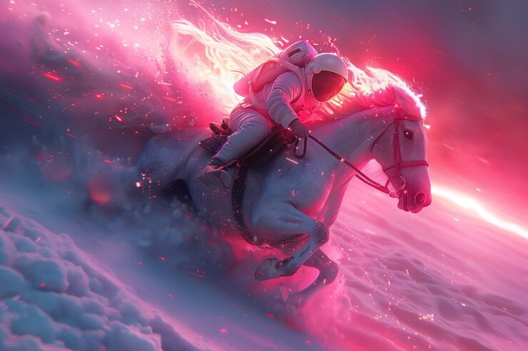Foto grátis um astronauta a cavalo no espaço exterior.