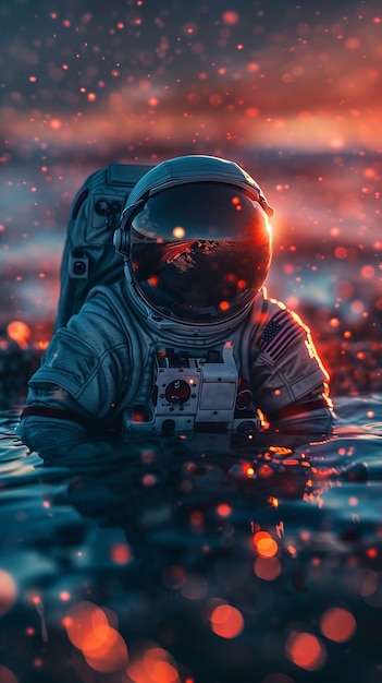 Foto grátis um astronauta a mergulhar no oceano.