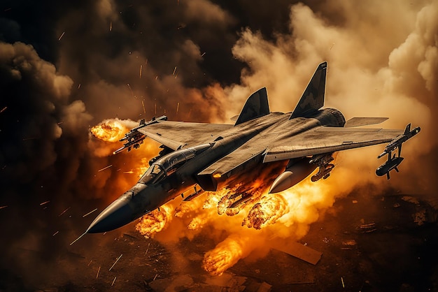 Um avião de combate está bombardeando
