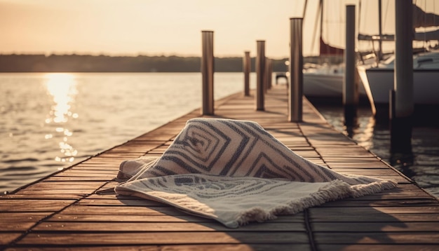 Foto grátis um barco está atracado ao pôr do sol com um cobertor sobre ele.