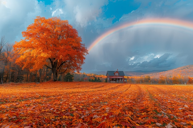 Um belo arco-íris na natureza