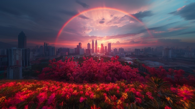 Um belo arco-íris na natureza