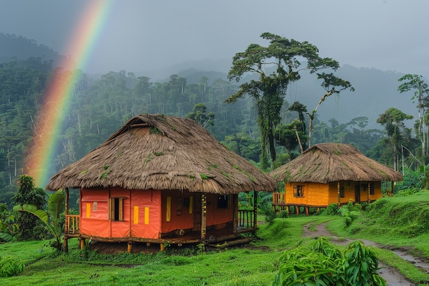 Um belo arco-íris na natureza