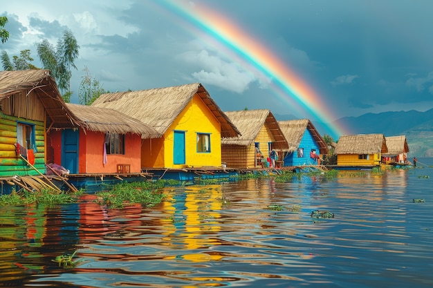 Um belo arco-íris na natureza