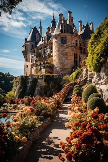 Foto grátis um belo castelo cercado de natureza.