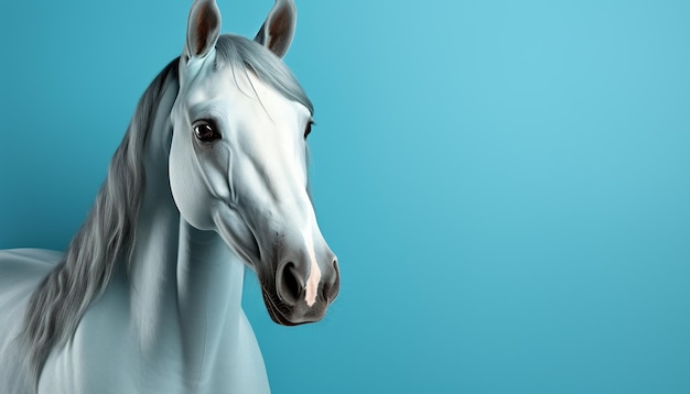 Foto grátis um belo cavalo azul a correr na natureza, elegância em movimento gerada pela inteligência artificial.