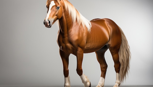 Foto grátis um belo cavalo de pé numa fazenda rural, retrato em close-up gerado por inteligência artificial