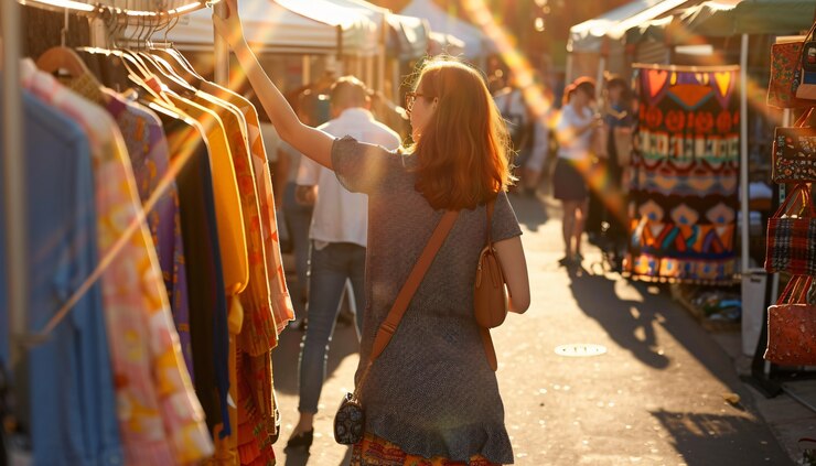 Foto grátis um belo mercado de rua ao pôr-do-sol.