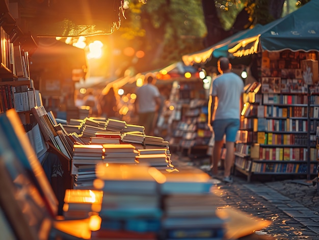 Foto grátis um belo mercado de rua ao pôr-do-sol.