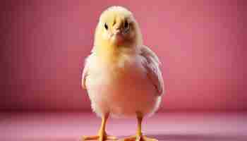 Foto grátis um bonito bebê de frango amarelo com penas fofas de pé na grama gerada pela inteligência artificial