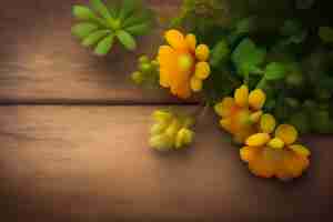 Foto grátis um buquê de flores amarelas em uma mesa de madeira