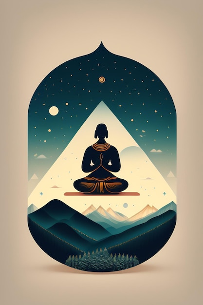 Foto grátis um cartaz para um retiro de ioga com a imagem de um buda na parte inferior.