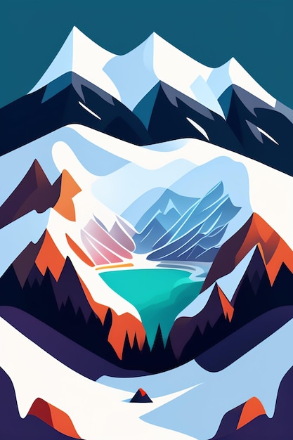 Foto grátis um cartaz para uma cena de inverno com um lago e montanhas ao fundo.