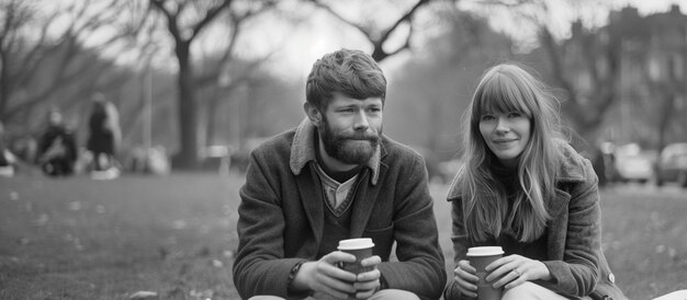 Um casal adorável a desfrutar de um piquenique