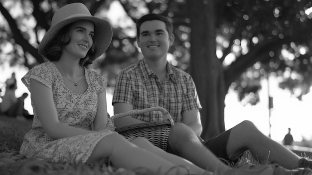 Um casal adorável a desfrutar de um piquenique