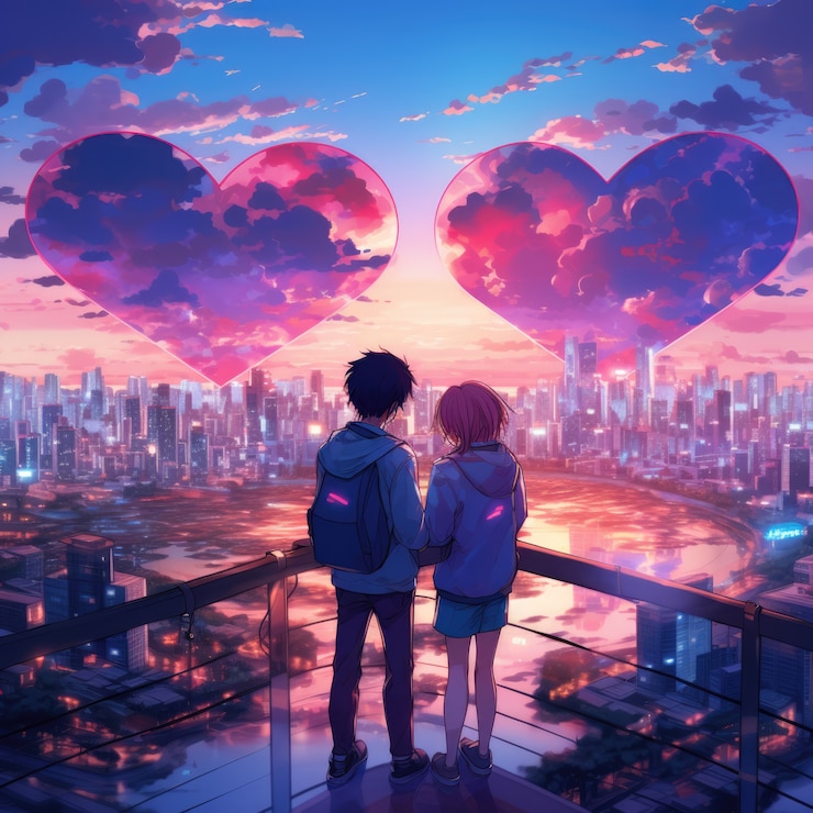 Foto grátis um casal de anime apaixonado.
