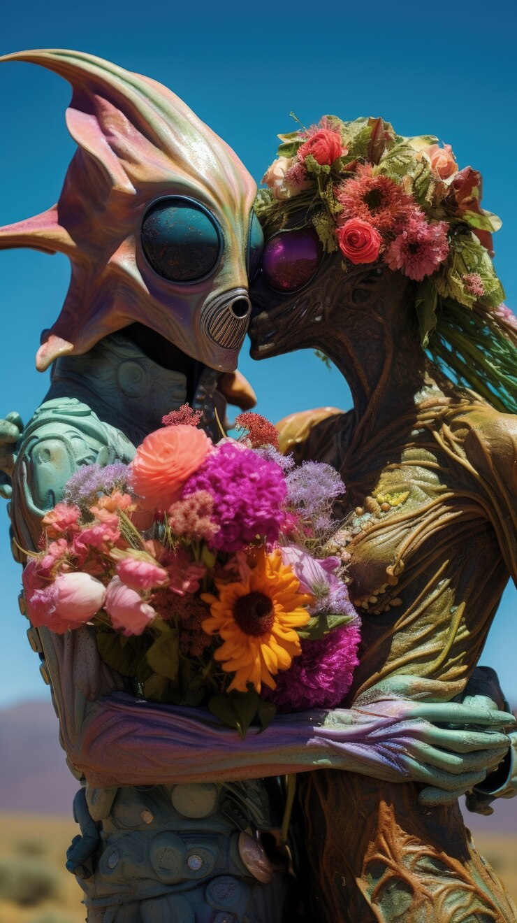 Foto grátis um casal de criaturas de fantasia a casar.