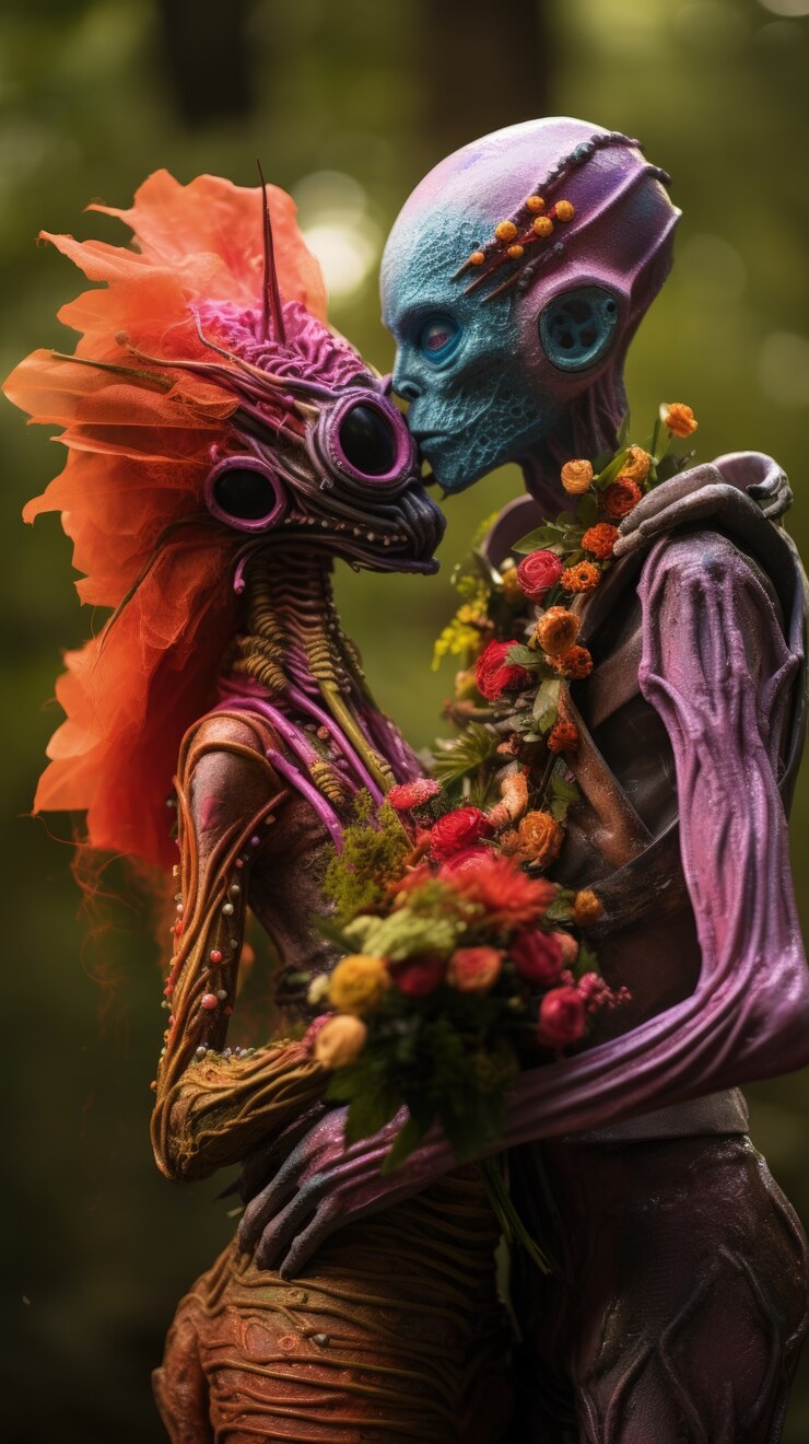 Foto grátis um casal de criaturas de fantasia a casar.